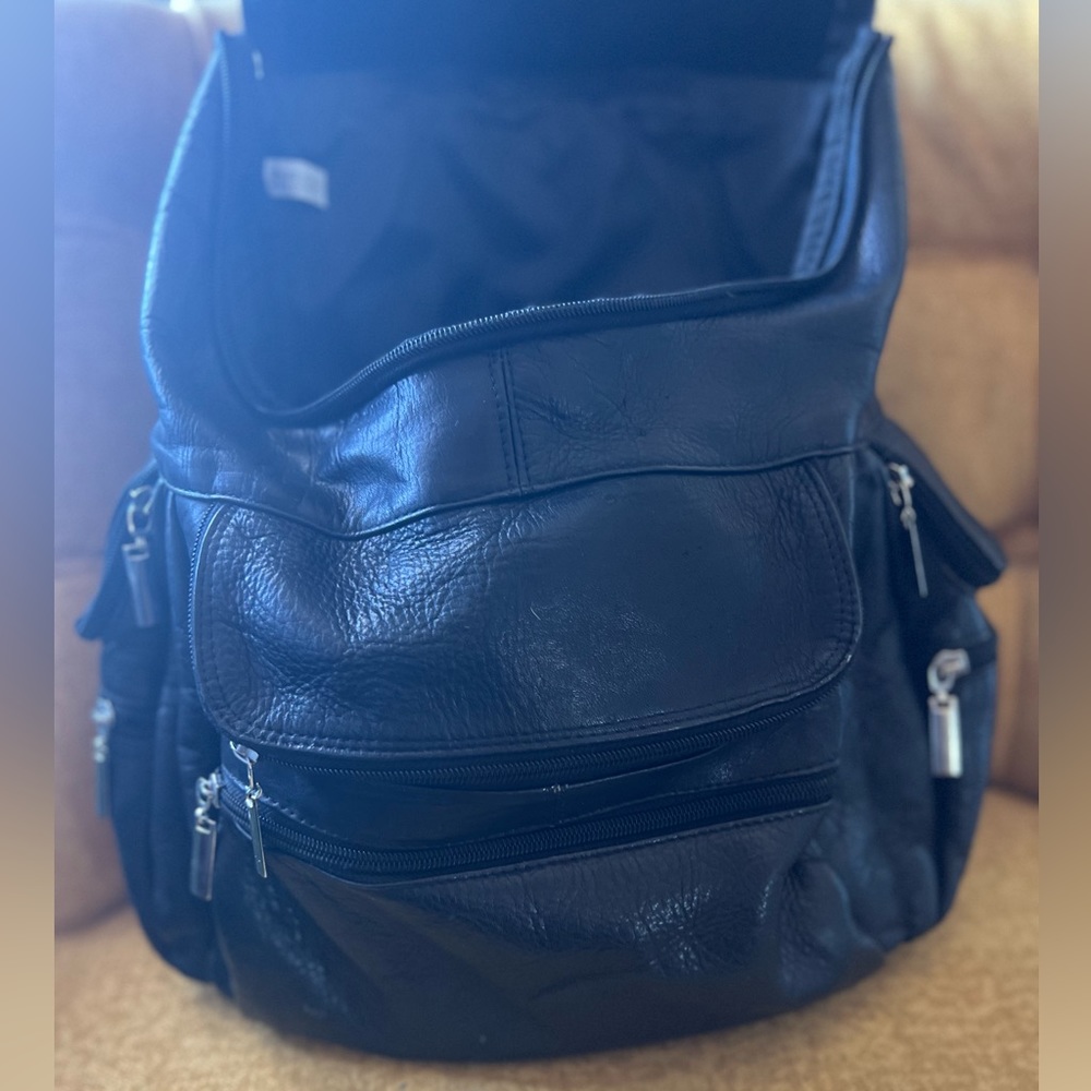 Black leather bookbag